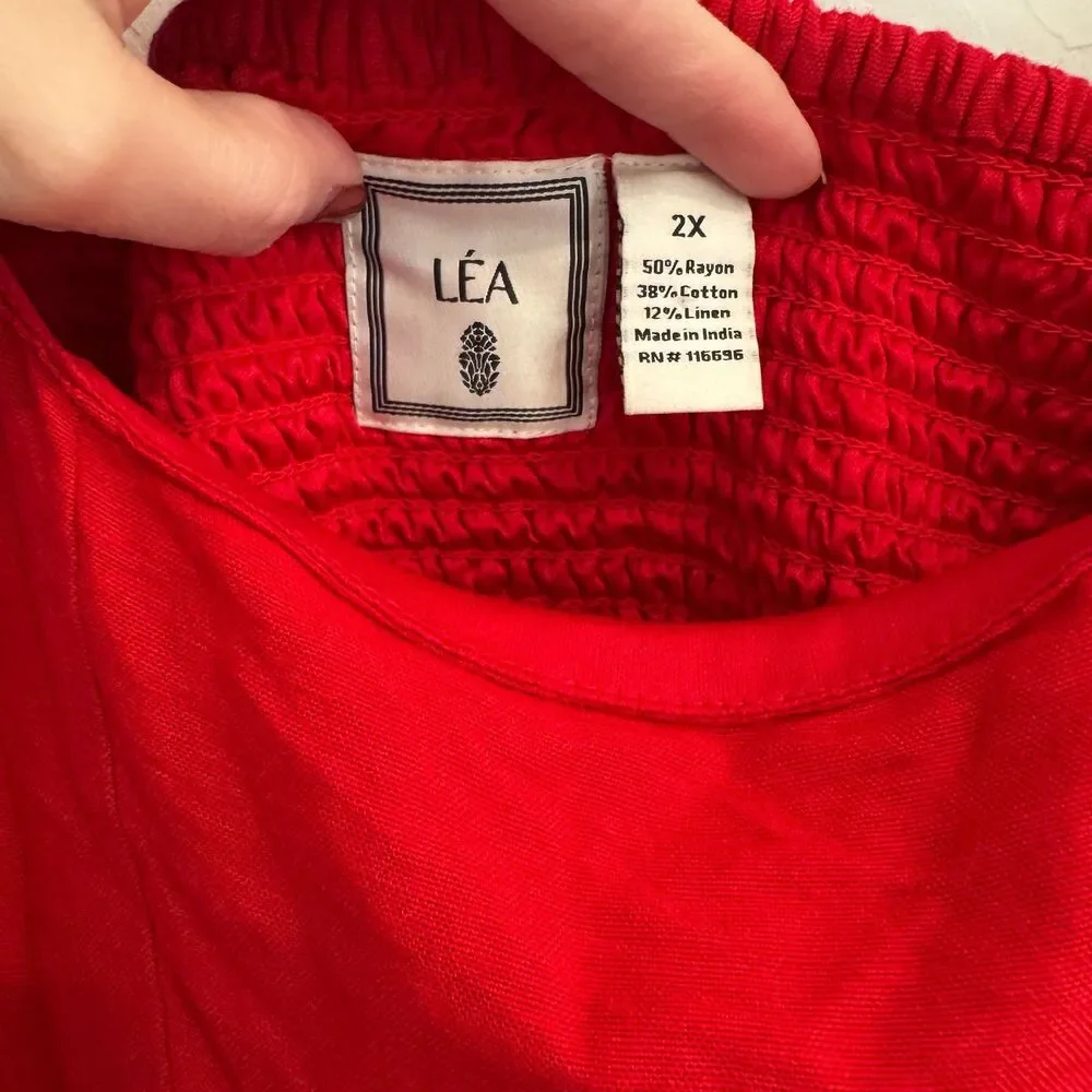 Anthropologie Léa Red Smocked Midi Dress - Picture 3 of 4